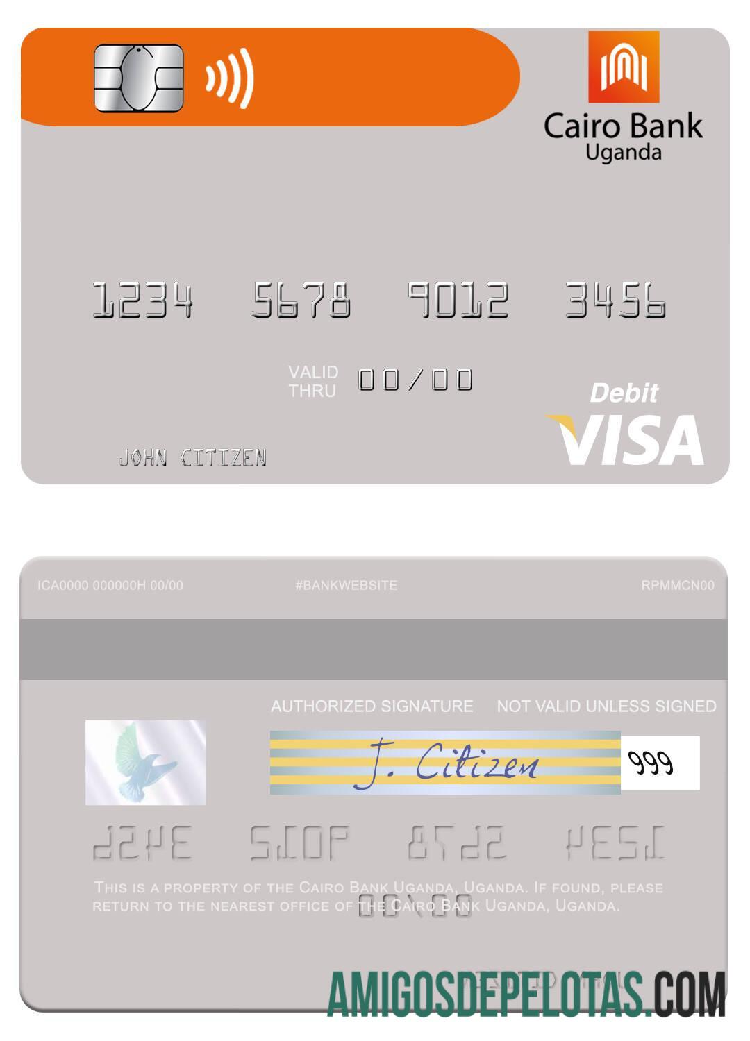 Cartão de débito Visa Uganda Cairo Bank Uganda amostra